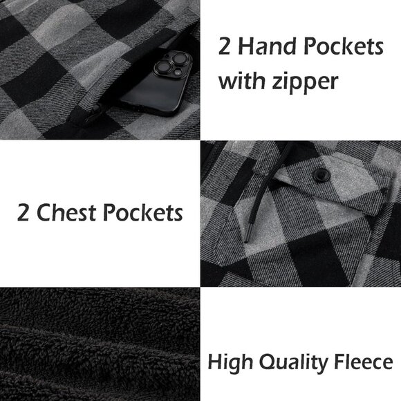Men's Stylish Plaid Flannel Zip-Up Jacket - Perfect for Outdoor Activities - Picture 4 of 5